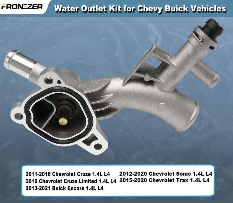 FRONEZER Aluminum Engine Coolant Thermostat Housing Water Outlet Kit with Coolant Reservoir Inlet Hose Compatible with 2011-2021 Chevy Cruze Sonic Trax, Buick Encore 1.4L Replaces 25193922, 902-846, 13251447 - Image 4